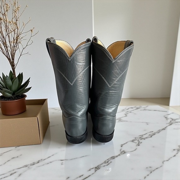 Mens Justin Gray Leather Western Cowboy Boots Style 3025 Size 10.5 B - Picture 4 of 7